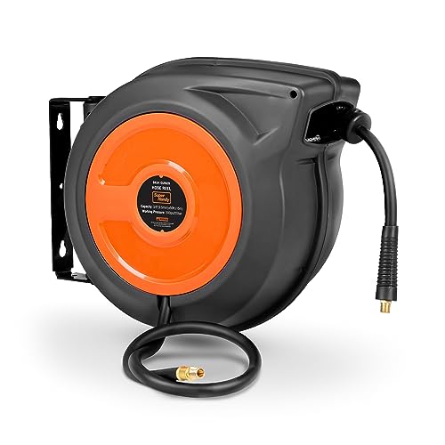 SuperHandy LuftSchlauchaufroller Schlauchtrommeln Einziehbarer 3/8" x 15m 300PSI Max Premium kommerzieller Hybrid-Polymerschlauch mit 3/8" BSP-Anschluss von SuperHandy