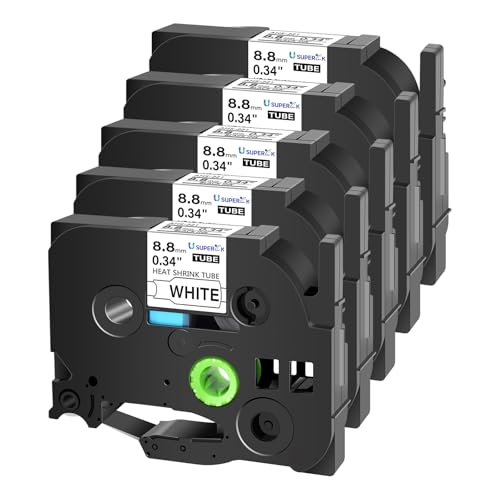 SuperInk 5 Stück kompatibel mit Brother HSe-221 HSe221 HS-221 HS221 schwarz auf weiß Schrumpfschlauch-Etikettenband für PT-D210 PT-D400 PT-E300 PT-E500 PT-P750WVP Drucker (0,34 Zoll x 1,5 m, 8,8 mm m) SuperInk 5 Stück kompatibel mit Brother HSe-221 HSe221 HS-221 HS221 schwarz auf weiß Schrumpfschlauch-Etikettenband für PT-D210 PT-D400 PT-E300 PT-E500 PT-P750WVP Drucker (0,34 Zoll x 1,5 m, 8,8 mm m) von SuperInk