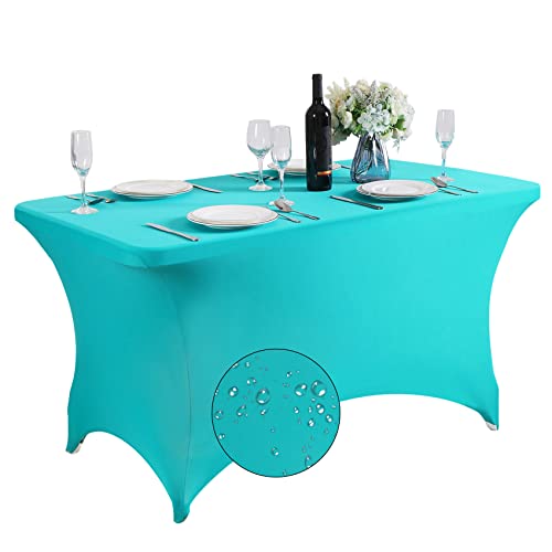 SuperO Wasserdichte Spandex-Tischdecke für 122 cm große Tische, universelle Passform, Stretch-Tischdecke für Party, Bankett, Hochzeit und Veranstaltungen, Türkis SuperO Wasserdichte Spandex-Tischdecke für 122 cm große Tische, universelle Passform, Stretch-Tischdecke für Party, Bankett, Hochzeit und Veranstaltungen, Türkis von SuperO