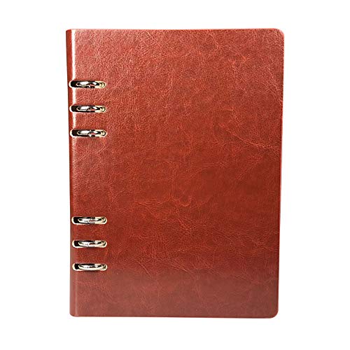 A5 nachfüllbares Notizbuch, PU-Leder, Loseblätter, Notizblock, klassisch, liniert, mit Tasche, für Geschäftstreffen, Reisetagebuch, Hellbraun von Supertool