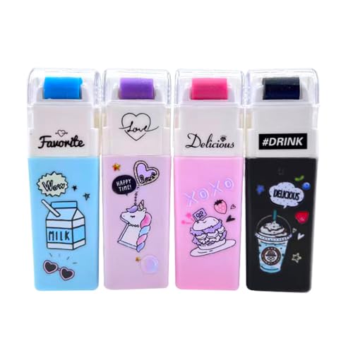 Niedlicher Radiergummi, Cartoon-Roller, Einhorn-Motiv, niedliches Gummi mit Schmutzfang, für Schule, Bürobedarf, 4 Stück Niedlicher Radiergummi, Cartoon-Roller, Einhorn-Motiv, niedliches Gummi mit Schmutzfang, für Schule, Bürobedarf, 4 Stück von Supertool