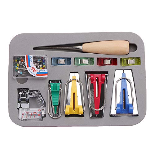 SUPERTOOL Schrägbandformer Set von 11 Schrägbandformer Werkzeuge, Schrägbandformer Set Nähen Quilting Maschine Werkzeuge mit Band Bindung Nähfuß Quilting Ahle Ball Pins Nähen Clips SUPERTOOL Schrägbandformer Set von 11 Schrägbandformer Werkzeuge, Schrägbandformer Set Nähen Quilting Maschine Werkzeuge mit Band Bindung Nähfuß Quilting Ahle Ball Pins Nähen Clips von Supertool