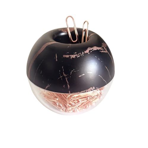 Magnetischer Büroklammer-Halter, schwarzer Marmor-Halter mit rotgoldenen Büroklammern, 28 mm, niedlicher Bürobedarf für Schreibtisch-Organizer, 100 Stück von Supfoxer