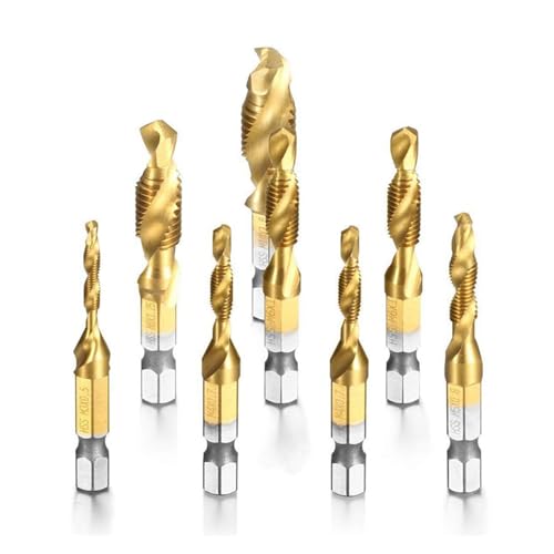 8-teiliges HSS-Senker-Gewindebohrer-Bit-Set, Kombinations-Sechskantschaft-Titan-Schraubgewinde, metrischer Gewindebohrer for Holz, Kunststoff, Aluminium von Supkancl