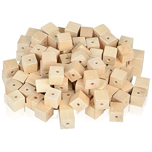 Supkiir Holz-Bastelwürfel, 100 Stück, 1,27 cm Holzwürfel mit Löchern, unlackierte Massivholzperlen, Blöcke für DIY-Projekte, Handwerk von Supkiir