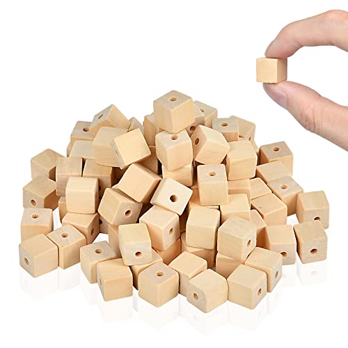 Supkiir Holz-Bastelwürfel, 100 Stück Holzblöcke mit Löchern, unlackierte Holzwürfel für DIY-Projekte, Bastelarbeiten, Alphabet-Blöcke, kleine quadratische Holzblöcke (0,47 Zoll - 12 mm) von Supkiir