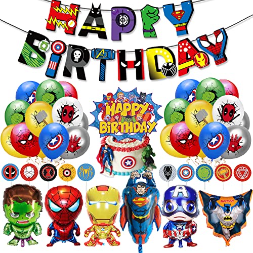 Superhelden Party Dekorationen Avenger Party Supplies – Happy Birthday Banner Superheld Große Folienballons Tortenaufsatz für Kinder Jungen, Mädchen Superhelden Themenparty Dekorationszubehör von Supmehero