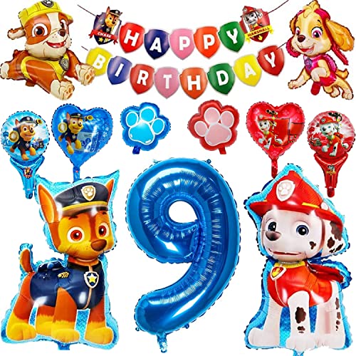 Paw Dog Patrol Geburtstag Party Dekorationen,Geburtstag Zubehör,Happy Birthday Banner,Paw Dog Patrol Folienballons,Nummer 1 Luftballons für Kinder Jungen und Mädchen Thema Party Dekoration Zubehör (9) von Supmehero