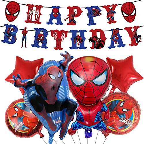 Spiderman Geburtstag Party Dekorationen,Spiderman Happy Birthday Banner balloons Große Folienballons Tortenaufsatz für Kinder Jungen, Mädchen Superhelden Themen Supplies Dekorationszubehör (Style 1) von Supmehero