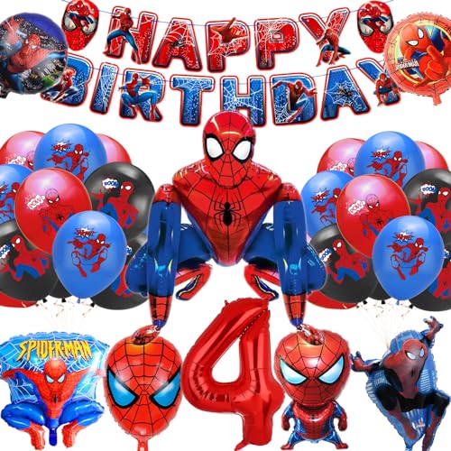 Spiderman Luftballon Geburtstag Party Dekorationen – Spider mans Birthday Banner balloons Große Folienballons für Kinder Jungen,Mädchen Superhelden Themen Dekorationszubehör Party Supplies (Nummer 4) von Supmehero
