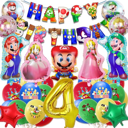 Super Marios Party-Dekoration – Mario-Luftballons, Mario Bros-Folienballons, Banner für Kinder, Jungen und Mädchen, Spiel-Themendekorationen, Partyzubehör zum . Geburtstag (Nummer 4) von Supmehero