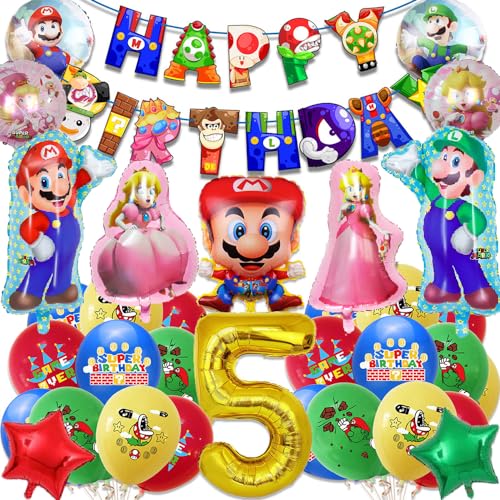 Super Marios Party-Dekoration – Mario-Luftballons, Mario Bros-Folienballons, Banner für Kinder, Jungen und Mädchen, Spiel-Themendekorationen, Partyzubehör zum Geburtstag (Nummer 5) von Supmehero