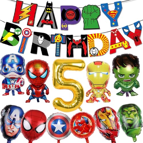 Superhelden Geburtstag Party Dekorationen Avengers Party Supplies – Happy Birthday Banner Superhero Große Folienballons für Kinder Jungen, Mädchen Superhelden Themenparty Dekorationszubehör (5) von Supmehero