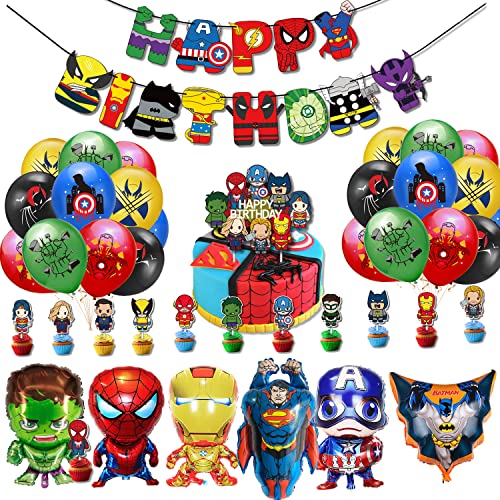 Superhelden Party Dekorationen Avenger Party Supplies – Happy Birthday Banner Superheld Große Folienballons Tortenaufsatz für Kinder Jungen, Mädchen Superhelden Themenparty Dekorationszubehör (C) von Supmehero