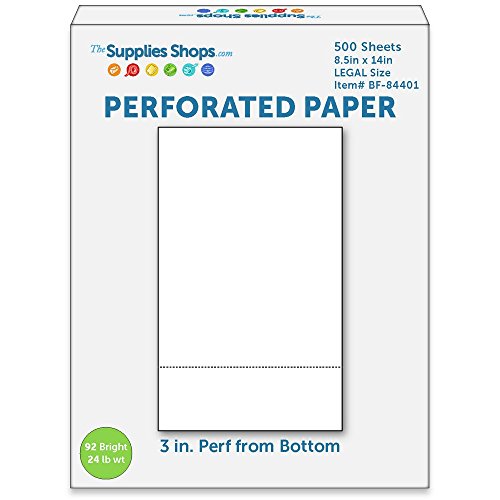 Perforiertes Papier, 7,6 cm von unten, horizontal auf weiß, Kopierpapier 24#, Rechtsgröße, 500 Stück Perforiertes Papier, 7,6 cm von unten, horizontal auf weiß, Kopierpapier 24#, Rechtsgröße, 500 Stück von Supplies Shops