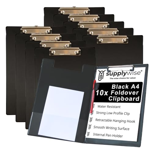 Supplywise Schwarz Foldover Klemmbrett A4, Multipack 10 Stück Klemmbretter A4 Klemmbrett Ordner, Low Profile Clip, Dokument Organizer Klemmbrett mit Stifthalter, Klemmbretter für Schule, Zuhause Supplywise Schwarz Foldover Klemmbrett A4, Multipack 10 Stück Klemmbretter A4 Klemmbrett Ordner, Low Profile Clip, Dokument Organizer Klemmbrett mit Stifthalter, Klemmbretter für Schule, Zuhause von Supplywise