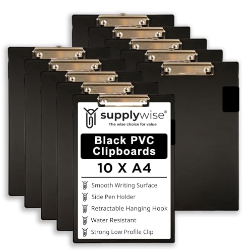 Supplywise Schwarz Klemmbrett A4, 10 Stück Mehrzweck-Klemmbretter A4 Klemmbrett Ordner, Low Profile Clip, Dokument Organizer Klemmbrett mit Stifthalter, Klemmbretter für Schule, Zuhause & Büro Supplywise Schwarz Klemmbrett A4, 10 Stück Mehrzweck-Klemmbretter A4 Klemmbrett Ordner, Low Profile Clip, Dokument Organizer Klemmbrett mit Stifthalter, Klemmbretter für Schule, Zuhause & Büro von Supplywise