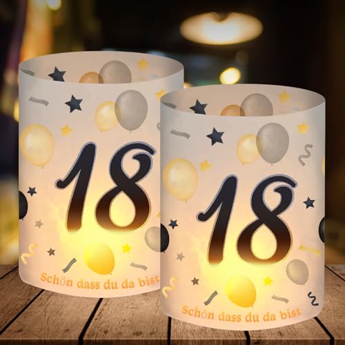 12 Windlicht Tischdeko 18 Geburtstag, Deko 18. Geburtstag Junge Mädchen, Schön DASS Du Da Bist, 18 Jahre Happy Birthday Tischdeko, Geeignet für Teelichter oder Kerzen von SupreLuck