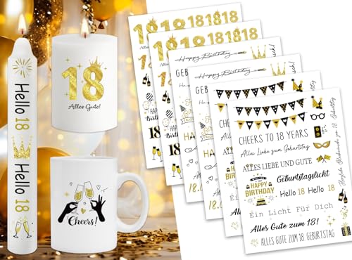 6 PCS 18 Geburtstag Deko Kerzentattoos,Kerzen Tattoo Folie Deko 18 Geburtstag Junge Mädchen,Kerzentattoos Geburtstag Wassertransferdruck,Kerzenfolien Tischdeko 18. Geburtstag für DIY Kerze/Keramik von SupreLuck