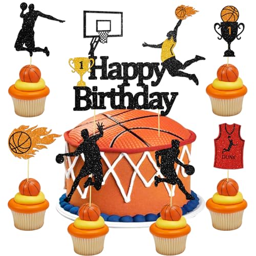 13 Stück Basketball Tortendeko Geburtstag, Basketball Cake Topper Kuchendekoration Happy Birthday Tortendeko für Sport Thema Jungen Herren Mädchen Geburtstagsparty Zubehör von SupreLuck