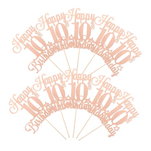 SUPVOX 10 Stück Teiliges Glitzer Cupcake Toppers für Geburtstag Tortendeko mit Funkelndem Finish für Geburtstag Hochzeitstag Party Kuchen Dekoration Rosa von Supvox