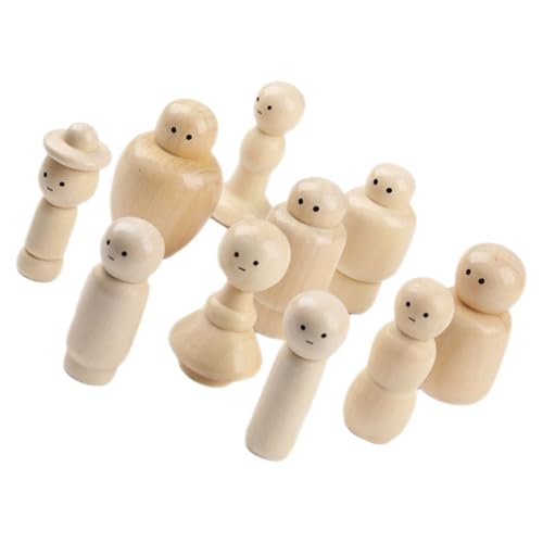 SUPVOX 10 Stück Teiliges Naturfarbene Unbemalte Holzpuppen zum Bemalen DIY Holzfiguren mit Glatter Oberfläche Schadstofffrei für Bastelprojekte und Eltern Sichere Holzfiguren für Kreative von Supvox
