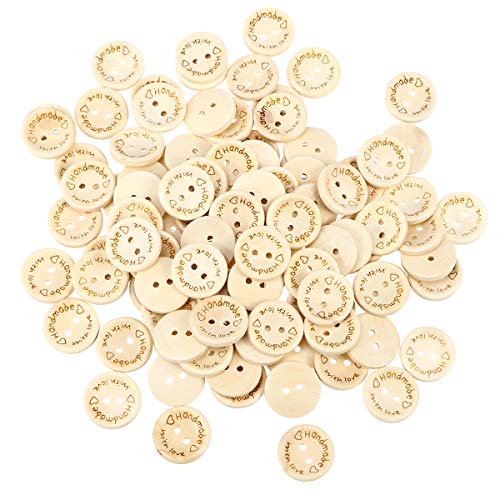 SUPVOX 100pcs Holzknöpfe"handmade with love" zum Nähen von Scrapbooking-Kleidern 20mm von Supvox