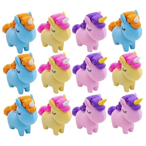 SUPVOX 12 Stück Teiliges Einhorn Radiergummi Bunte Radiergummis Einhornform Leicht Kompakt als Kinderparty Mitgebsel für Schüler Niedliches Tier für Jungen und Mädchen Zufällige Farbe von Supvox