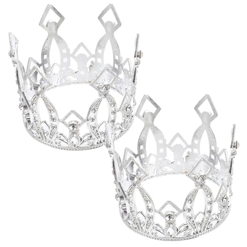 SUPVOX 2 Stück Mini Kronen Cake Topper Silber Filigrane Tortenkrone Deko für Geburtstag Brautparty Langlebiges Kuchenornament für Festliche Anlässe von Supvox
