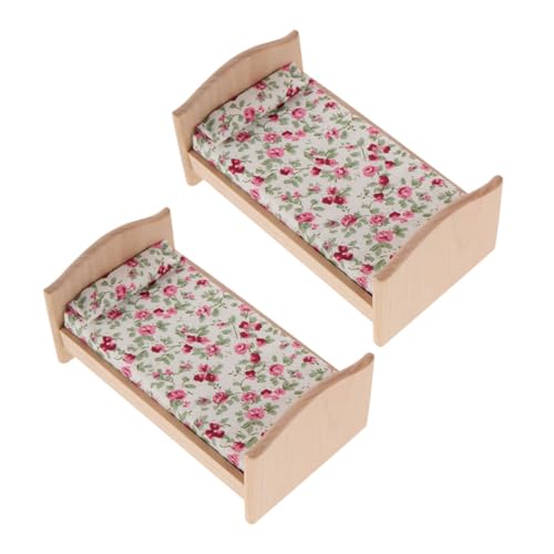 SUPVOX 2 Stücke Unbehandeltes Holz Einzelbett mit Matratze und Kissen Kreative DIY Holzmöbel für Kinderzimmer Dekoration und Rollenspiele von Supvox