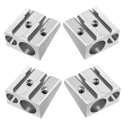 SUPVOX 4 Stück Aluminium Legierung Doppelloch Bleistiftanspitzer Handbetriebene Anspitzer für Künstler und Büroangestellte Kompakt und Tragbar für Präzises Anspitzen von Bleistiften und von Supvox