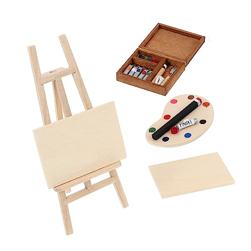 SUPVOX 4 Stück Miniatur Holz Malset Teilig mit Staffelei Malbrett Mischpalette und Farbkasten Puppenhaus Zubehör Leichtes Mini Kunstwerkzeug für Aquarell und Ölgemälde Dekoratives von Supvox