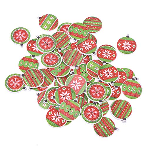 SUPVOX 50 stück Holzknöpfe Nähen Knöpfe Weihnachten Button Holz Handwerk Knopf Weihnachtsknöpfe (Weihnachtskugeln Muster) von Supvox