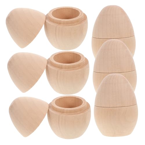 SUPVOX 6 Stück Unbemalte Holz Ostereier für Diy Bastelprojekte Handgemachte Natürliche Holz Eier für Kreative Ostern Dekorationen für Ganze Familie von Supvox
