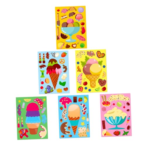 SUPVOX 6blätter Eiscreme Puzzle Aufkleber Für Mädchen Kreative Dessert Sticker Für Belohnungen Und Partys Niedliche Cartoon-Designs Kreativität Und Motorik von Supvox