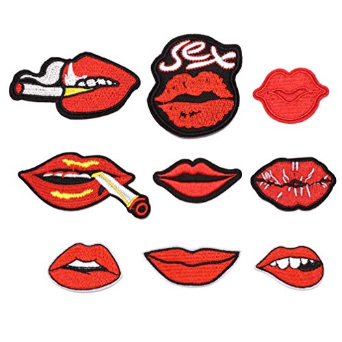 SUPVOX 9 Stücke Rote Lippen Patches Aufkleber Kleidung Aufnäher Bügelbilder Sticker Applikationen für Jacken Jeans Hosen Rucksäcke Tasche von Supvox