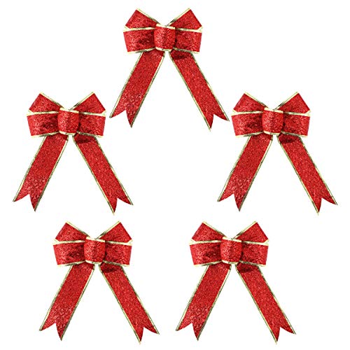 SUPVOX Große Weihnachtsbaum-Schleifen, glitzernder Stoff, goldfarben, Geschenkband, Baumschmuck, Geschenke, Kinder, 5 Stück/Packung (rot) von Supvox