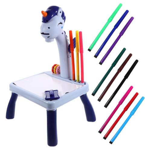 SUPVOX Zeichentisch mit Einhorn Projektor Wiederverwendbares Robustes Malspielzeug für Kleinkinder Interaktiver und Kreativtisch Blau Fördert Frühe Kreativität und Spielerisches Lernen von Supvox