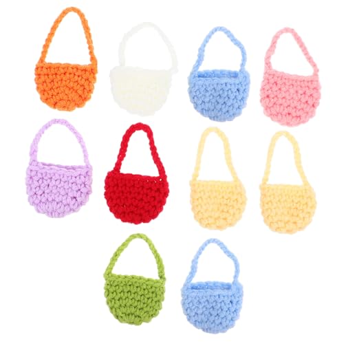 Supvox 10 Stück Mini -Strick -Tasche Mini-Stricktasche Miniatur-Stricktasche Mini-Puppenhaus-Zubehör Mini-Taschen mit Kordelzug kleine Stofftaschen gehäkelte Tasche Häkelbeutel Garn von Supvox