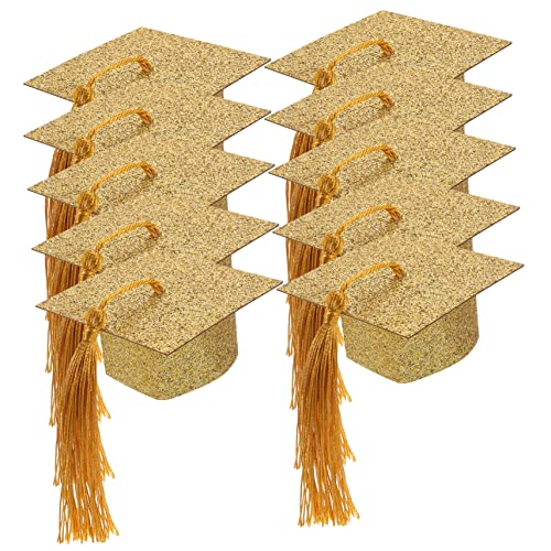 Supvox 10Stücke Mini Abschluss Hut Weinbecher Dekoration DIY Für Weingläser Goldene Weinkappen Für Abschlussfeiern Festliche Party Zubehör Für Graduierungen von Supvox