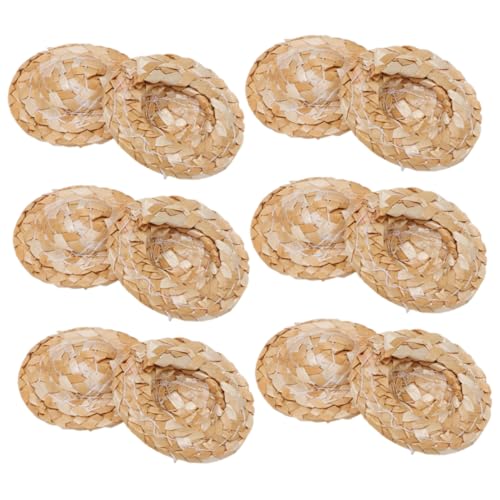 Supvox 12 Stück Mini Strohhüte Handgewebt Leichte Langlebige Puppenhüte für DIY Basteln Dollhouse Cowboy Sombreros Vielseitige Sommerdekoration von Supvox