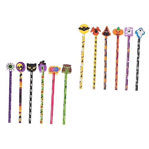 Supvox 12 Stück Teiliges Halloween Holzbleistifte mit Radiergummi Ergonomisch Bruchsichere Mine Bunte Schreib und Zeichenstifte für Dekorative Halloween Motive für Schule und Party von Supvox