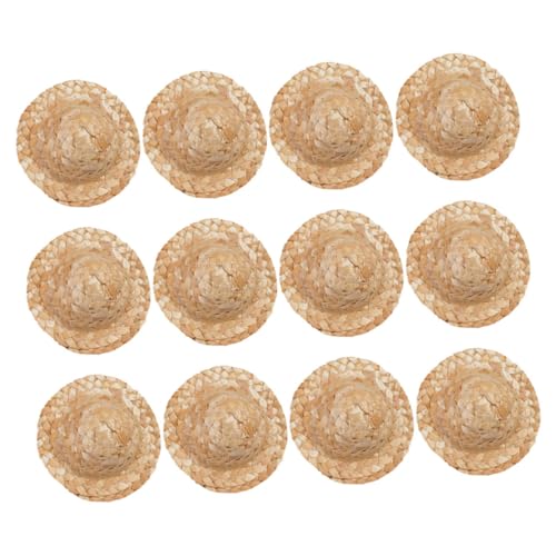 Supvox 12 Stück Teiliges Handgewebter Mini Strohhüte Winzige Leichte Puppenhüte aus Atmungsaktivem Stroh Vielseitig für DIY Bastelarbeiten Puppenhausdekoration und Sommer Accessoires von Supvox