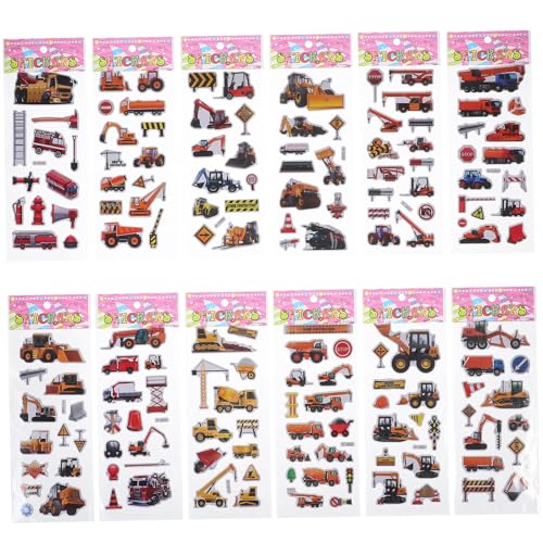 Supvox 12 Stück Teiliges Sticker Set mit Bunten Bagger und Fahrzeugmotiven für Jungen Starke Haftung Lehrreiche Verkehrsmotive Vielseitig Einsetzbar Papier und Farbecht und Langlebig von Supvox