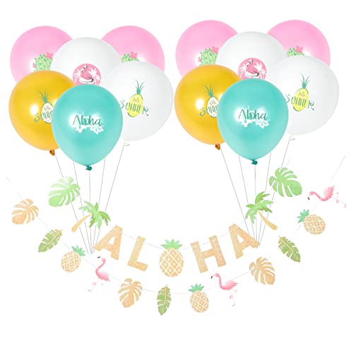Supvox 1Satz Hawaiianische Luftballons Und Banner Tropische Partydekoration Mit Flamingo Ananas Und Kaktus Für Sommerfeste Und Hawaii Themenpartys von Supvox