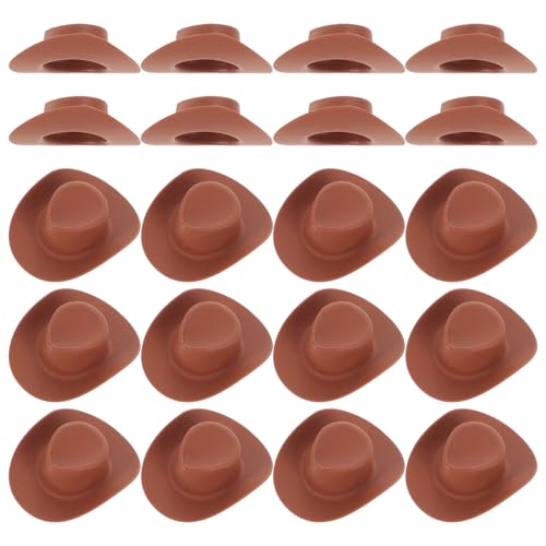 Supvox 20 Stück Mini Cowboyhüte Kunststoff Kleine Puppenhüte Miniatur Western Hüte für Puppenhaus Dekoration Rollenspiel Zubehör Karneval Craft von Supvox