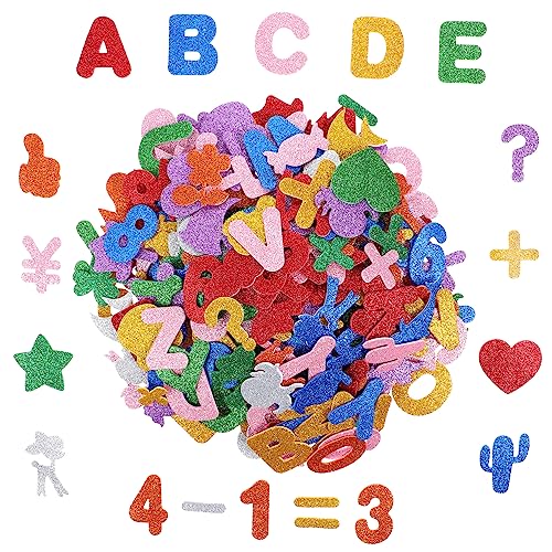 Supvox 296 Stück Teiliges Glitzer Sticker Set für Selbstklebende Buchstaben Zahlen und Tieraufkleber aus Eva für Bastelprojekte und Lernspiele von Supvox