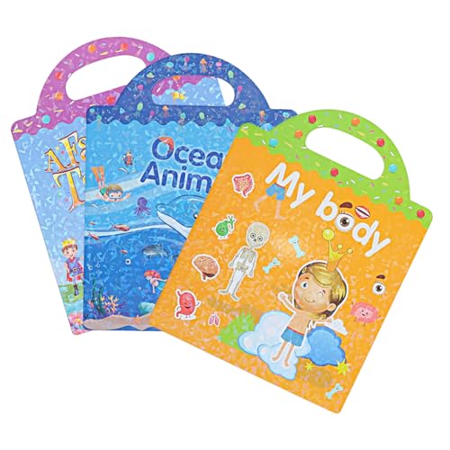 Supvox 3 Sätze Wiederverwendbare Stickerbücher für Kleinkinder Aufkleber Lernen Aufkleber Sticker Books Themen-Stickerbuch Wasserdichtes Umweltschutz-Szenenbuch von Supvox