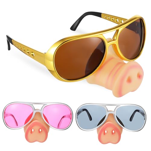 Supvox 3 Stück Lustige Verkleidungsbrillen mit Schweinenase Bunte Partybrillen Gold Silber Witzige Neuheitssonnenbrillen für Halloween Kostüm Fotoaktionen Geburtstagsfeiern von Supvox
