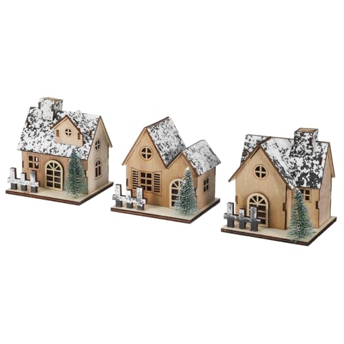 Supvox 3 Stück Teiliges LED Holz Weihnachtshaus Set Rustikale Winterdorf Beleuchtung Authentisches Holz Design DIY Holzhaus für Festliche Tischdekoration und Winterdorf Arrangement von Supvox